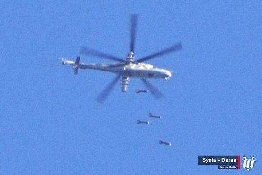 Бомбардировка с сирийского вертолета Ми-25