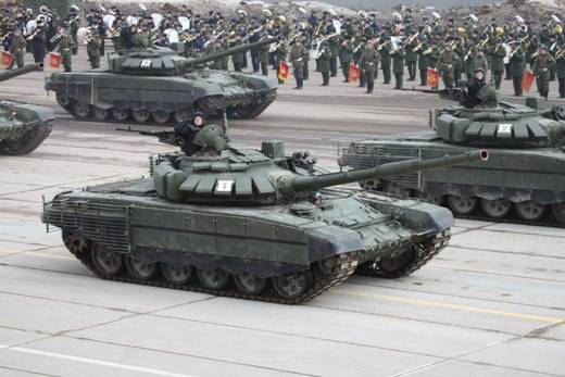 Т-72Б3 новой модификации на репетиции парада в Алабино
