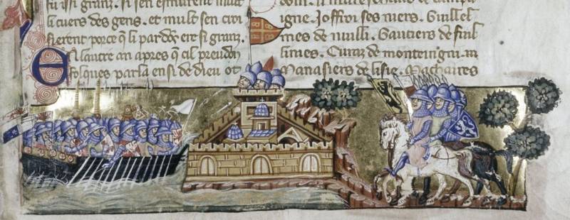 Атака с моря на венецианском манускрипте XIII века