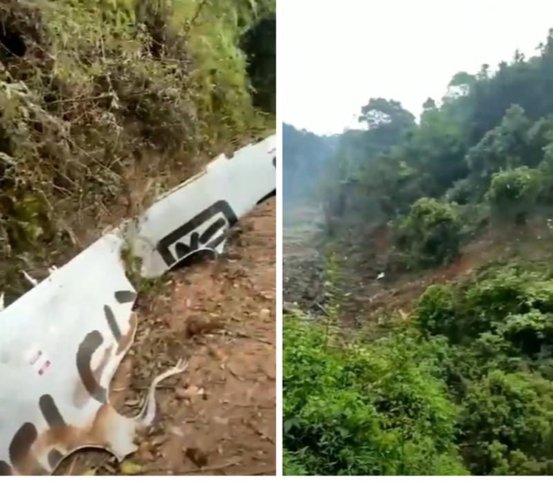 Появились кадры с места падения пассажирского самолёта Boeing-737 в Китае