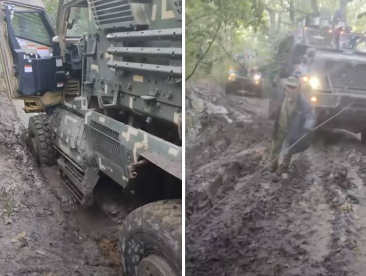 Американские бронеавтомобили MaxxPro пытаются бороться с украинской распутицей