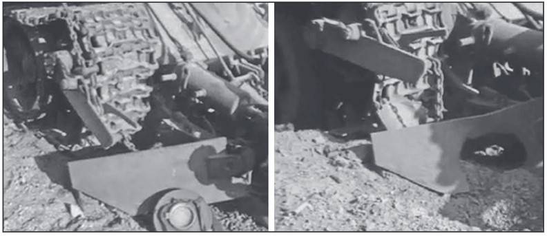 Подрыв мины ТМ-62П3 на ножевой секции трала. Слева – до, справа – после